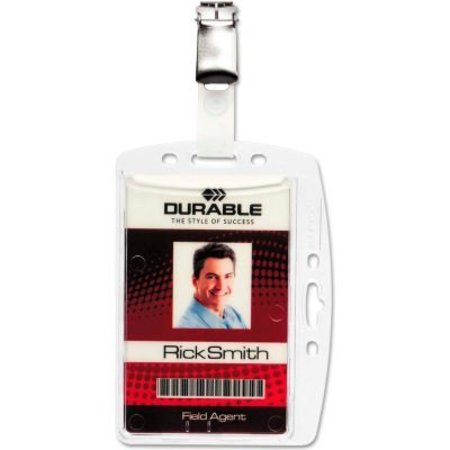 DURABLE OFFICE PRODUCTS Durable® Shell-Style ID Card Holder, Vertical/Horizontal, With Clip, Clear, 25/Pack 800519